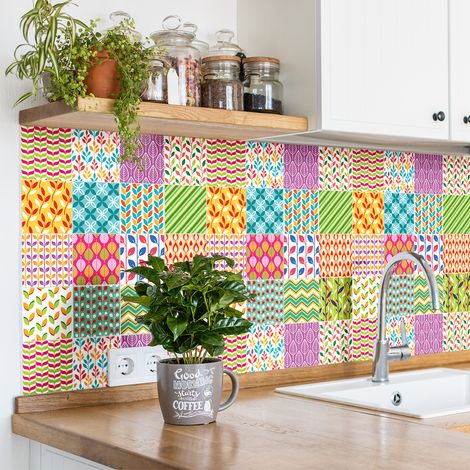 Sticker Mural Carrelage adhésif Cuisine Salle de Bain - 30 STICKERS CARREAUX DE CIMENT AZULEJOS REZINA - 30stickers20x20cm (1/5)