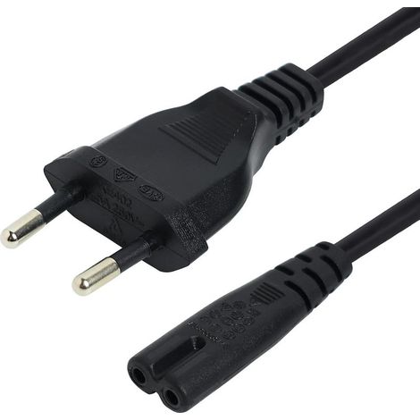 Câble d'alimentation 1,5M, Cable Alimentation TV, Euro Fiche vers Figure 8 Cordon d'alimentation 2 Pin Cable Alimentation Compatible avec Philips Samsung TV, Imprimante, PC Monitor… (Noir) (1/5)