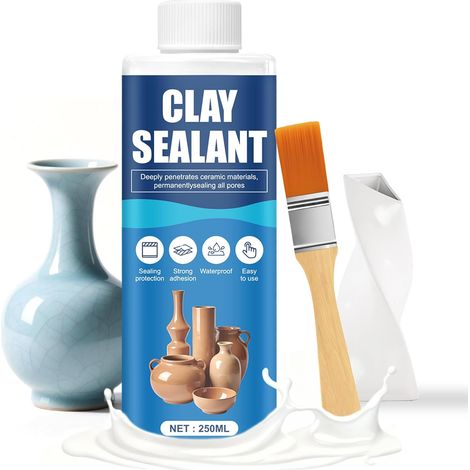 Vernis Argile, Scellant Argiles, Impermeabilisant pour Argiles, 250ML  Vernis argile Autodurcissante, Finition Brillante, Scelle les Pores, Scellant Céramique pour Plâtre, Terre Cuite, Sculptures (1/5)
