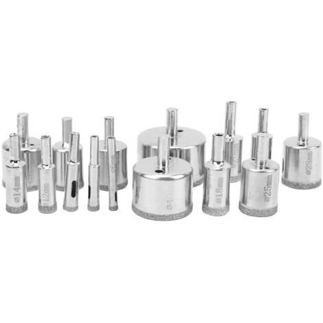 Jeu de 15 forets diamantés et scies cloches – Pour marbre, céramique, verre – Longueur 650 mm, diamètres de 6 à 50 mm (1/5)