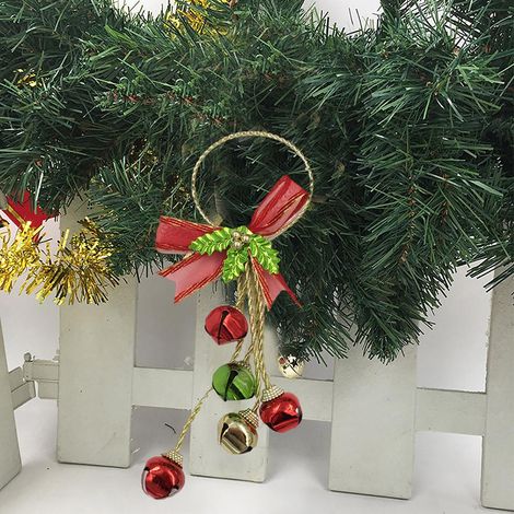 Décoration de Noël Cloche suspendue Ornement sapin Déco porte Rouge Vert Doré 31x15x8 cm (1/4)