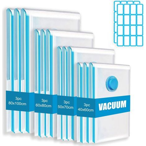 Lot de 12 sacs de rangement sous vide pour vêtements (compatibles avec les aspirateurs) - Sacs de compression pour les voyages-AquaForge (1/5)