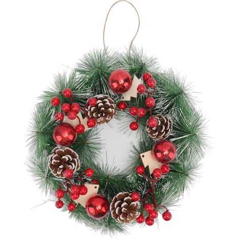Couronne de Noël artisanale en simili pommes de pin, décoration de fête pour intérieur, extérieur, vitrine de magasin, cadeau de Noël. (1/5)