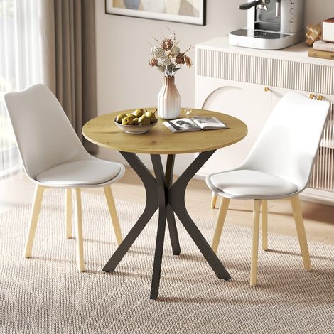 Table de salle à manger, table de cuisine, table ronde. Design moderne. 78 cm x 78 cm x 75 cm. Bois naturel. (1/5)