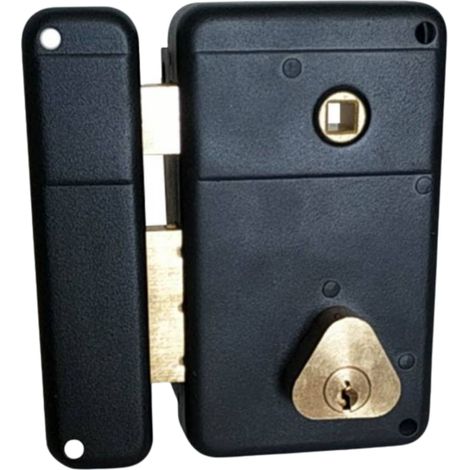 Secury-T – Serrure en applique verticale noire – Cylindre renforcé 25mm – 5 clés en laiton nickelé – Ouverture à gauche