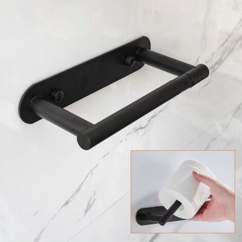 Porte-papier toilette noir - Porte-papier toilette de salle de bain Adhésif ou à vis Fixation murale Pivotant Conception à verrouillage par pression S'adapte partout Acier inoxydable (1/4)