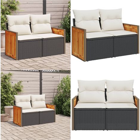 Canapé de jardin avec coussins 2 places noir résine tressée - Canapé De Jardin - Salon De Jardin - Meuble De Jardin - Résine Tressée - Rotin Synthétique - Home & Living (1/5)