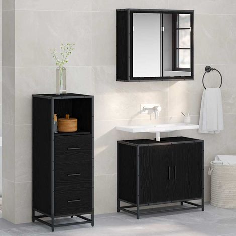 Badezimmermöbel-Set Schwarz Eichen-Optik 35 x 37,5 x 100 cm