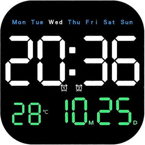 Horloge murale numérique LED avec télécommande, affichage de la température, de l'heure et de la date du jour, style réveil de bureau/salon (1/5)
