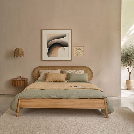 Lit en bois de mindi et cannage 180 cm avec sommier (1/3)