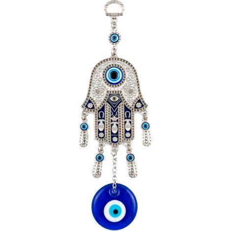 Amulette murale avec œil turc mauvais œil pour bonne chance et protection à la maison (main de Fatima avec œil turc acier) (1/5)