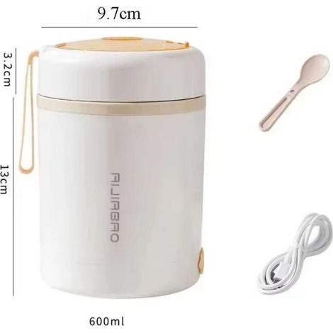 Boîte à lunch chauffante électrique USB 600 ml, portable, pour pique-nique, lait, boisson, en acier inoxydable