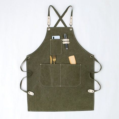 Online Store Tablier de travail en toile robuste avec poche de rangement pour outils, tablier croisé à dos pour hommes et femmes (vert, 80 cm) (1/4)