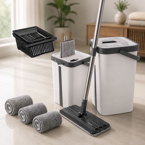 Kit de nettoyage sans fil pour sols (2 pièces) – Recharge pour aspirateur HEPA Ruhhy et balai à franges à double compartiment (1/5)