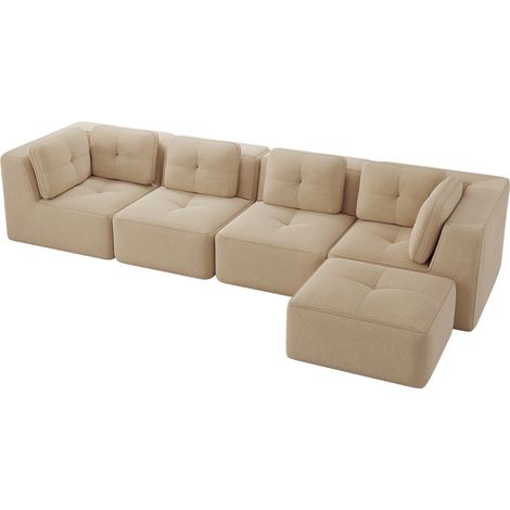 Divano modulare da soggiorno 4 posti in velluto a coste beige MODENUIT (1/5)