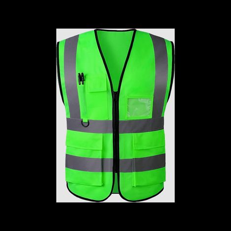 Gilet de Sécurité Réfléchissant Haute Visibilité - Veste de Travail Chantier BTP avec Multiples Poches, Tissu Tricoté Respirant pour Construction, Paysagisme et Assainissement - Vert Pomme (Lot de 8)-