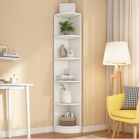 MEUBLIV Étagère d’angle 5 niveaux en MDF blanc 42x30x180 cm – gain de place (1/5)