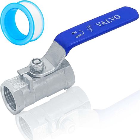 1 Robinet à boisseau sphérique,Femelle 1/2",Acier inoxydable 304,Poignée levier,Eau huile gaz (1/5)