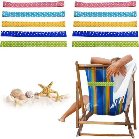 Set di 10 nastri elastici in gomma per teli da mare - Una nuova alternativa alle clip per sedie da spiaggia - Per asciugamani, sedie da spiaggia, piscine (30 x 5 cm) (1/4)