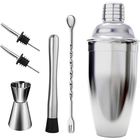 Juego de coctelera de acero inoxidable de 6 piezas, resistente a la oxidación, fácil de mezclar y colar para uso doméstico y de coctelería. (1/5)