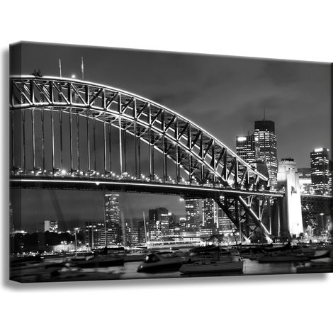 Leinwandgemälde Architektur Brücke bei Nacht 60x40 cm Stadtlichter