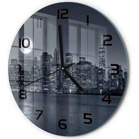 Horloge Murale Ronde Originale Verre Trempé Décoration Maison Moderne New York la nuit fi 30 cm (1/5)