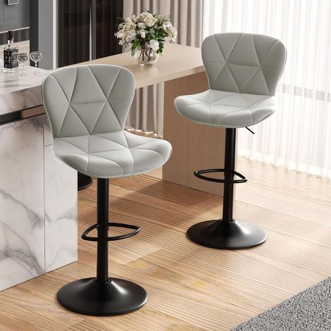 Barhocker 2er Set höhenverstellbar mit Rückenlehne, 360° drehbar, Kunstleder, Hellgrau (1/5)