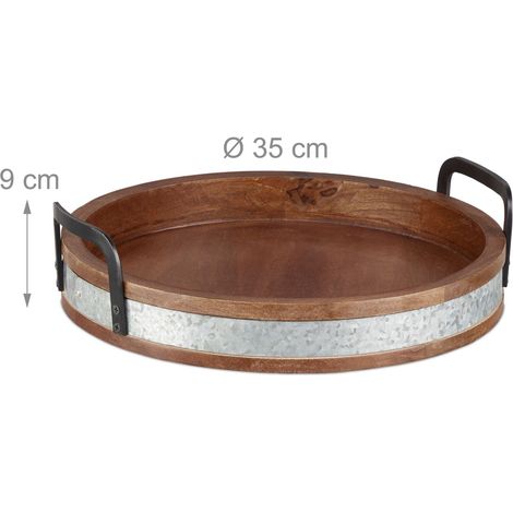 Bandeja de servicio de madera 50 x 30 x 5 cm con borde elevado y asas decorativas de madera de mango natural 130014227 (1/4)
