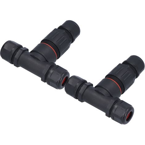 Lot de 2 boîtiers de dérivation 3 voies étanches IP68 en nylon et laiton nickelé, connecteur en T pour éclairage extérieur et projecteurs (1/5)