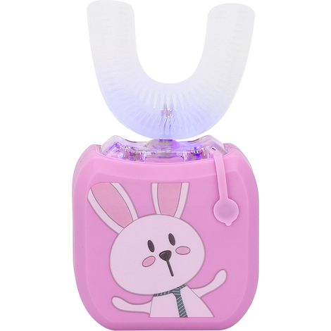 Enfant Brosse à Dents Électrique Dessin Animé, U-Shape Sonique Intelligent Nettoyage Buccal Rose (1/5)