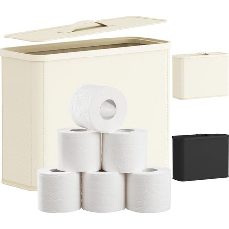 Rangement Papier Toilette avec Couvercle, Réserve de Papier WC, Boîte de Rangement Salle de Bain en Tissu pour Rouleaux et Serviettes, Accessoires Toilettes, 23L, Blanc Crème (1/5)