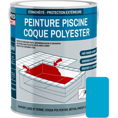 Peinture piscine coque polyester, béton, peinture piscine polyuréthane étanche et souple, haut de gamme PROCOM 1BA3CB 3 Kg (1/3)