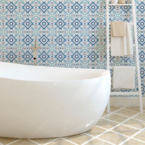 Sticker Mural Carrelage adhésif Cuisine Salle de Bain - 60 STICKERS CARRELAGES AZULEJOS CRISTOBAL - 60stickers10x10cm (1/5)