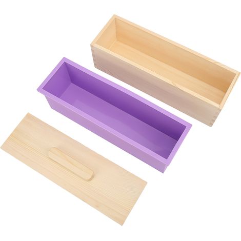 Moule À Pain De Savon - Boîte En Bois De Pin Avec Moule En Silicone Violet - Pour Savon Fait Maison Et Pâtisserie - 1 Pièce