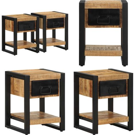 Comodini 2 pz in Legno Massello di Mango Grezzo - Comodino in legno grezzo - Comodino in legno massello