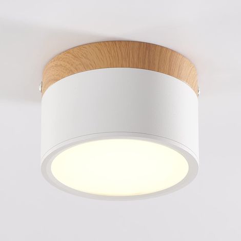 Plafonnier LED,Spot de décoration en bois monté en surface,Mini plafonnier rond vert,Blanc chaud 3000K 12W,Blanc