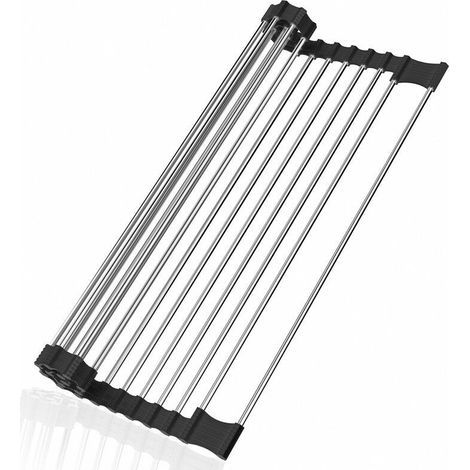 Panier Égouttoir d'Évier, Égouttoir à Vaisselle Pliable pour Sécher Fruits, Légumes et Assiettes, INOX, 44x38 cm, Noir, (1/5)