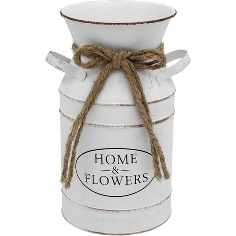 Vase rustique de style français, pichet/vase à fleurs blanc vintage, style ferme, idéal pour la décoration d'une véranda - 19,5 cm de hauteur (1/4)