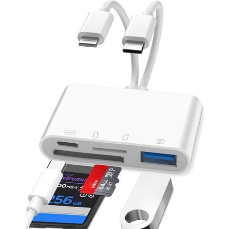 Lecteur de carte SD 4-en-1 pour iPhone avec connecteur Lightning – Compatible iOS, lecture/écriture rapide, design compact et plug-and-play (1/5)