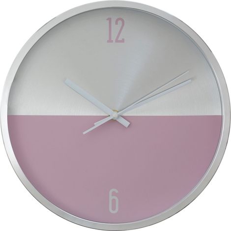 Premier Housewares Wall Clock Silver / Pink Finish Frame Clocks For Living Room / Bedroom / Contemporary Style Round Shaped Design Metal Clocks 4 x 30 x 30 (1/3)