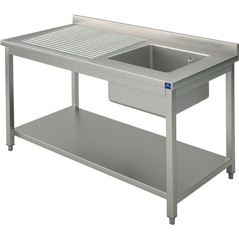 Plonge, 1 Bac, Égouttoir à Gauche, Sur Piètement, Avec Étagère Inférieure, 1200X600 mm - Mastro