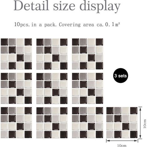 30 piastrelle adesive per pareti del bagno, stile mosaico, 10 x 10 cm (1/3)