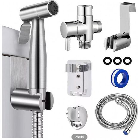 Kit Douchette WC Hygiène, Pomme Pulvérisateur Nettoyage Salle de Bain, Pistolet Rince-Douche avec Flexible, Lavage Intime Quotidien, Raccord Standard G1/2, Lot Complet (1/5)