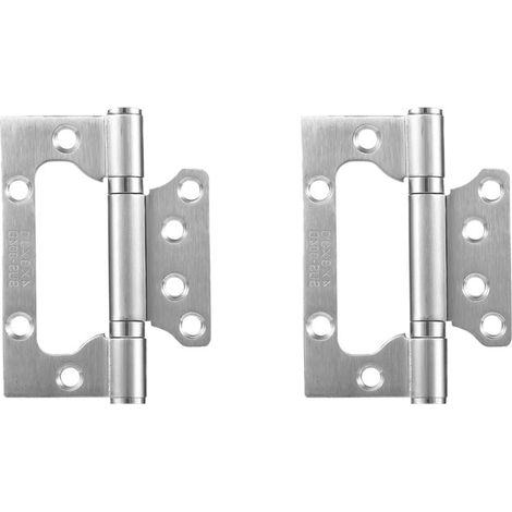 Lot de 2 paumelles charnière à feuillure Inox brossé 100x75x3mm, sans fraisage adapté aux portes intérieures en bois (1/5)