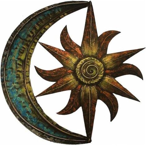 Décoration murale en métal soleil et lune, décoration murale créative pour jardin, décoration murale vintage pour salon et chambre (30 x 30 cm) (1/3)