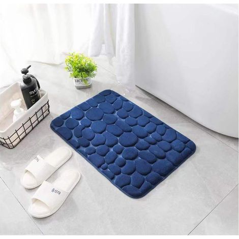 Tapis de sol super absorbant tapis de salle de bain galets en relief tapis de salle de bain absorbant antidérapant en mousse à mémoire de forme absorbant tapis lavable (bleu) 1pc