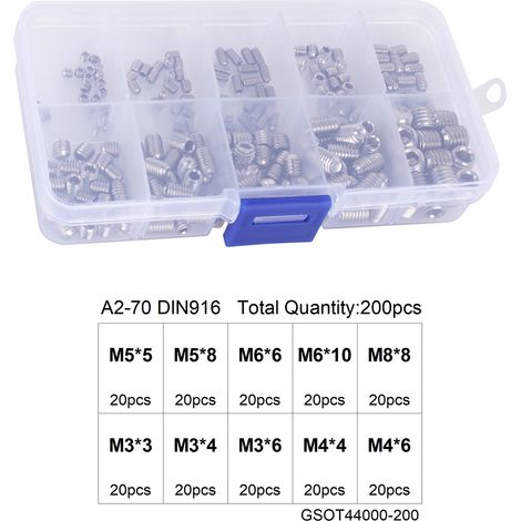 Boîte de 200 vis à tête hexagonale creuse M3 M4 M5 M6 - Assortiment multi tailles (1/5)