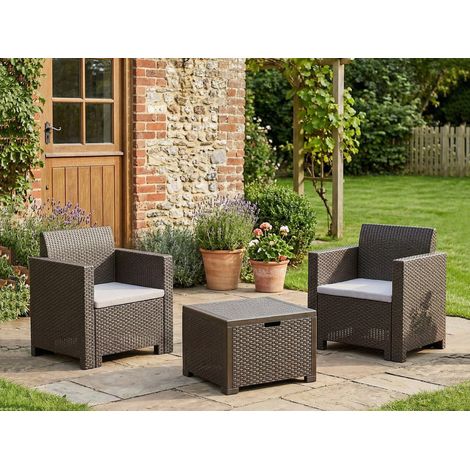 Dmora - Loungeset für draußen Apis, Outdoor-Lounge mit Couchtisch, Terrassenset mit Kissen, Gartenkomposition mit Sofa und Sesseln, Made in Italy, Taube (1/3)