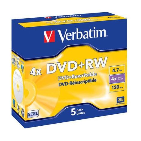 DVD+RW Verbatim 4,7 GB x4 Plata mate (Caja de 5 discos)