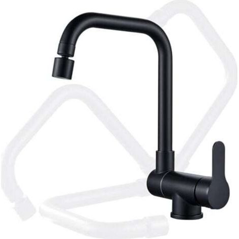 Robinet de cuisine pour fenêtre avant rotatif à 360 °, 2 modes de pulvérisation, robinet d'évier pliable à levier unique (noir )